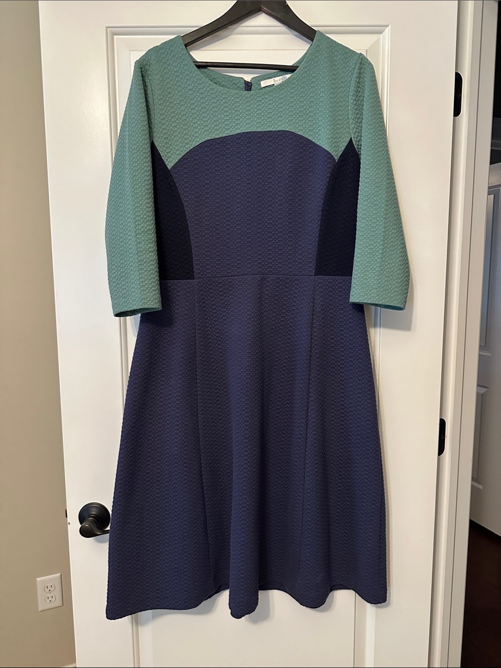 Boden Teal and Navy Textured Fit & Flare Dress